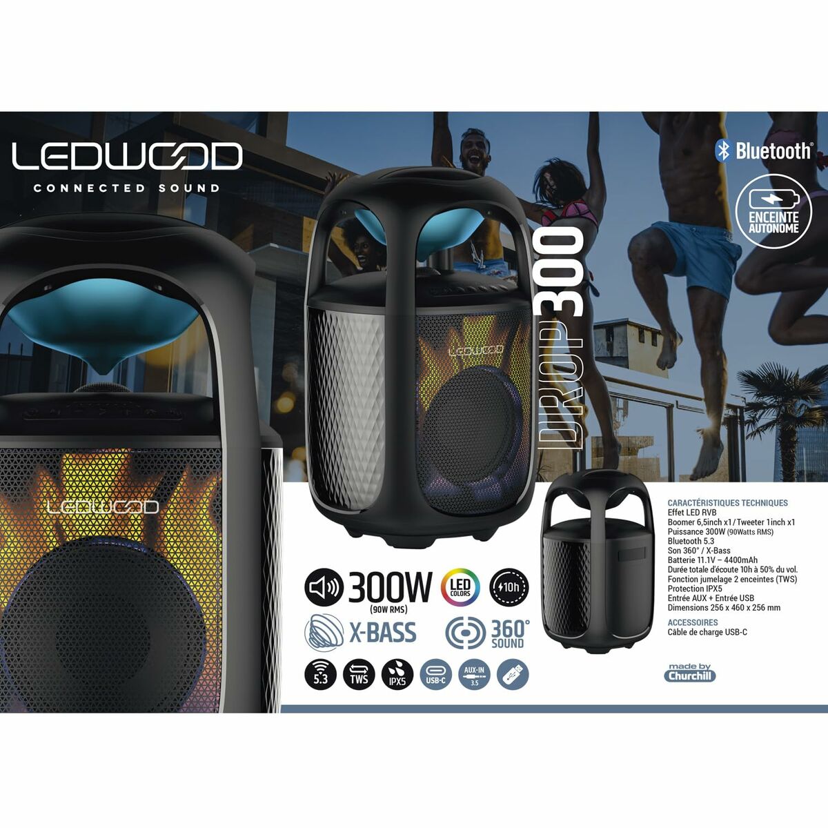 Ledwood Portable Bluetooth Speakers Ledwood Drop300 Bt 300W 90 W