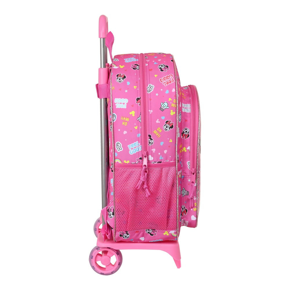 School Rucksack with Wheels Minnie Mouse Lucky Pink 33 x 42 x 14 cm